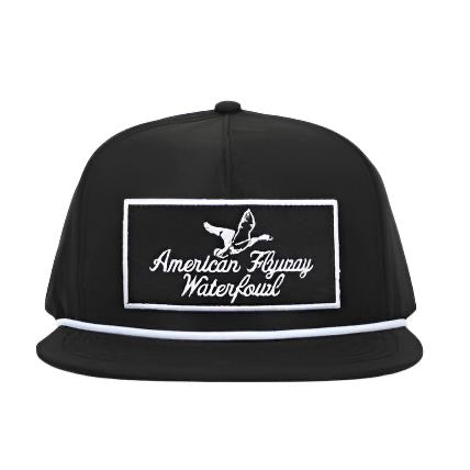 Youth Throwback Vintage Rope Hat Black w Patch and White Rope