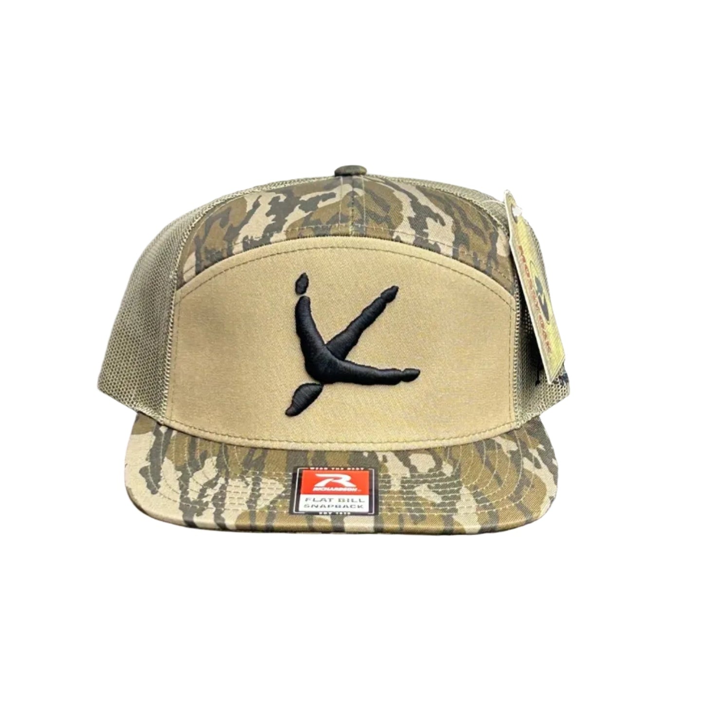 Turkey Tracks Logo 7 Panel Mossy Oak Bottomland and Olive